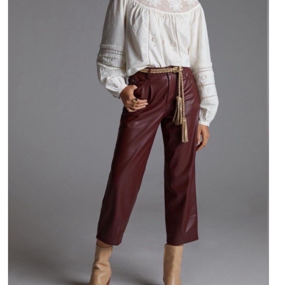Anthropologie Pilcro‎ The Breaker Faux Leather Pants Burgundy High Rise Cropped